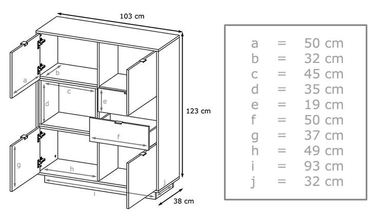 dimensions du buffet haut blanc brillant